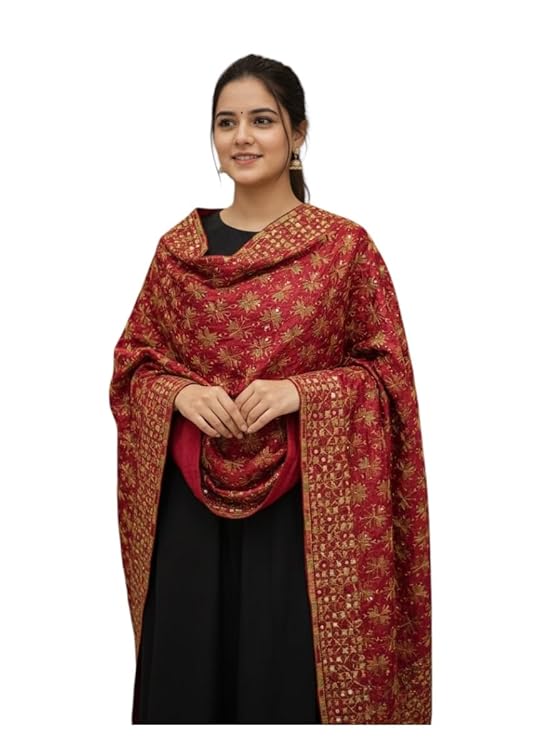 Phulkari Dupatta for Women, Maroon, 2.5 Meter, Embroidered, Traditional Indian dupatta, Rakshabandhan Gift