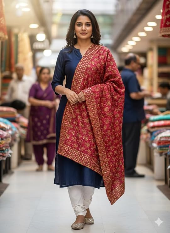 Phulkari Dupatta for Women, Maroon, 2.5 Meter, Embroidered, Traditional Indian dupatta, Rakshabandhan Gift
