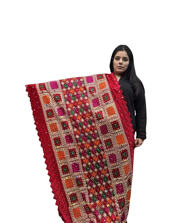 Embroidered Phulkari Dupatta | Traditional Punjabi Heavy Work Dupatta | Ethnic Wear for Women (Copy)