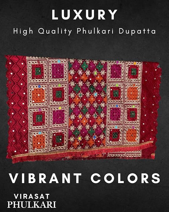 Embroidered Phulkari Dupatta | Traditional Punjabi Heavy Work Dupatta | Ethnic Wear for Women (Copy)