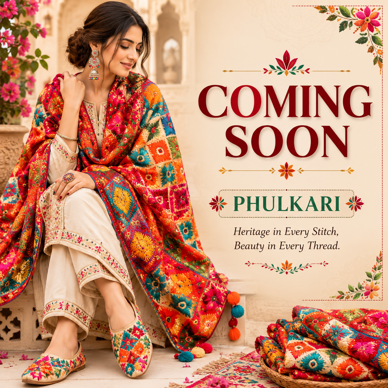 Embroidered Phulkari Dupatta | Traditional Punjabi Heavy Work Dupatta | Ethnic Wear for Women