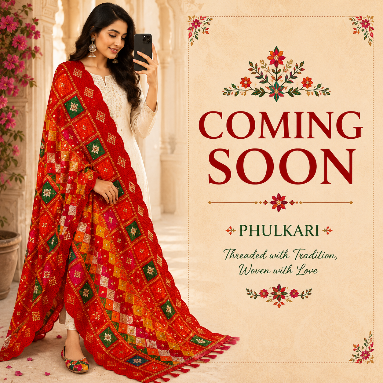 Embroidered Phulkari Dupatta | Traditional Punjabi Heavy Work Dupatta | Ethnic Wear for Women (Copy)
