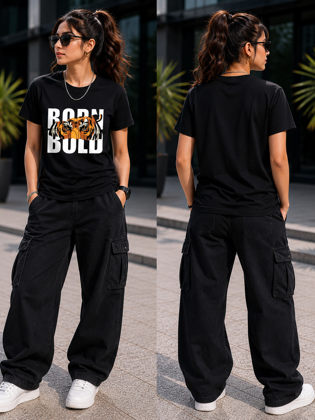 Born Bold Tiger Graphic T-Shirt for Men | Motivational Printed Black Tee | Explore Punjab