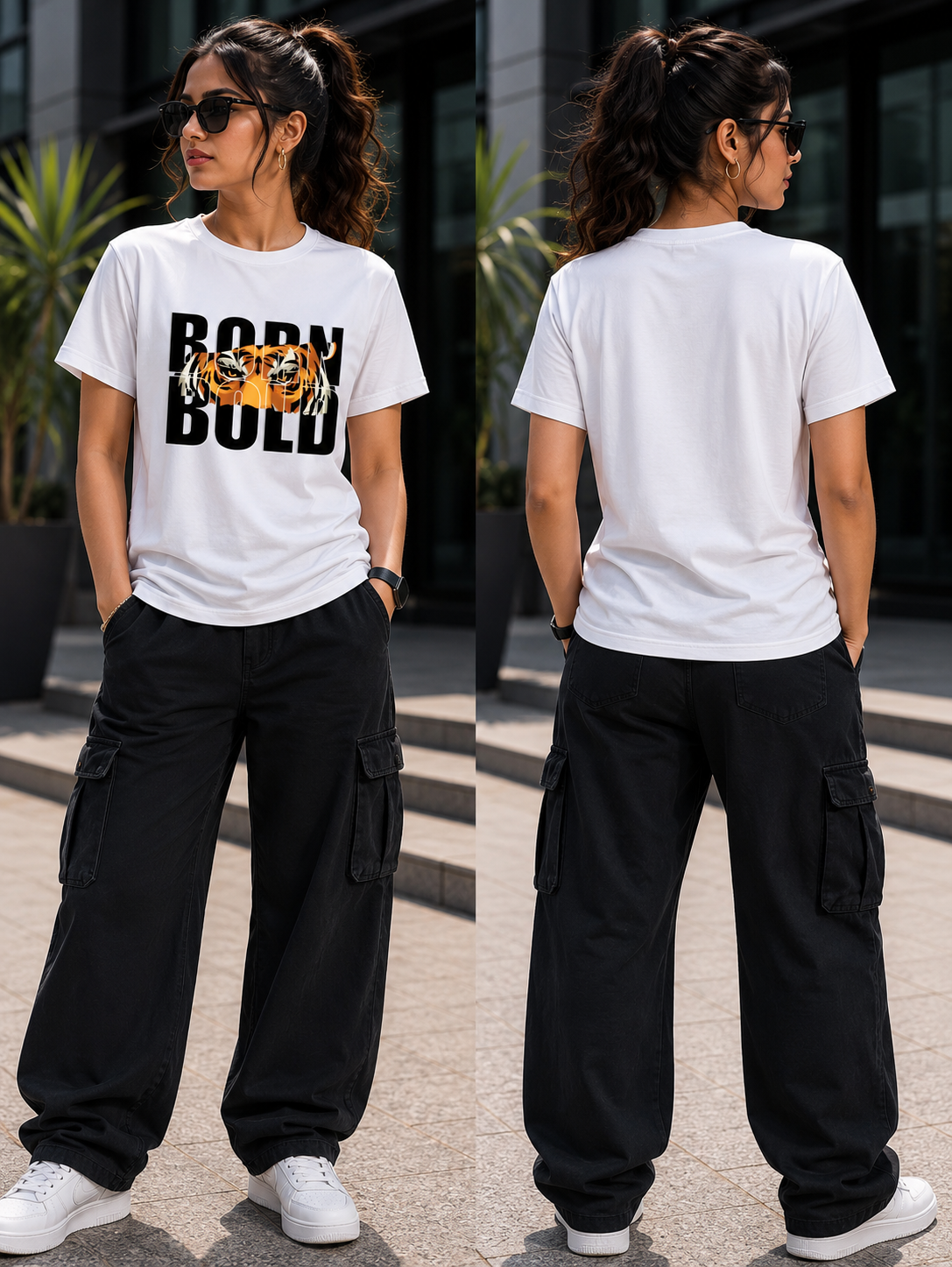 Born Bold Tiger Graphic T-Shirt for Men | Motivational Printed Black Tee | Explore Punjab