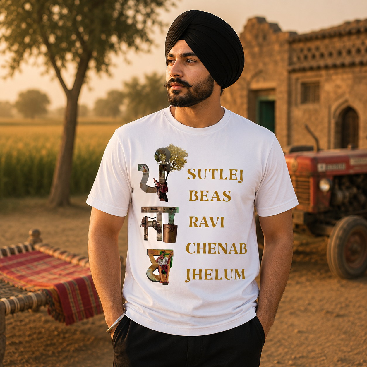 Gurmukh Punjabi Typography Graphic Printed Premium Cotton T-Shirt for Men | Regular & Oversized Fit