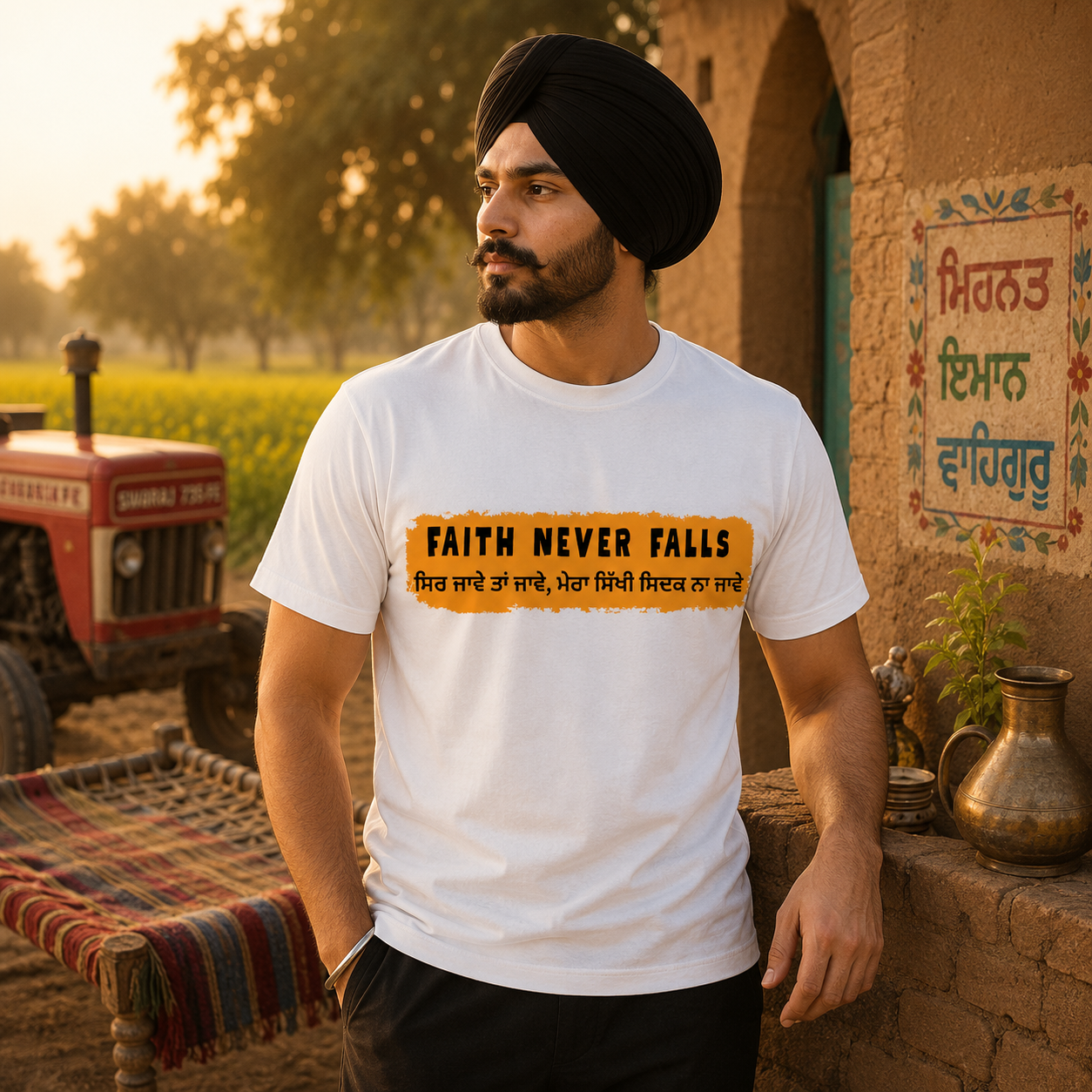 Faith Never Fails Sikh Quote Graphic T-Shirt for Men