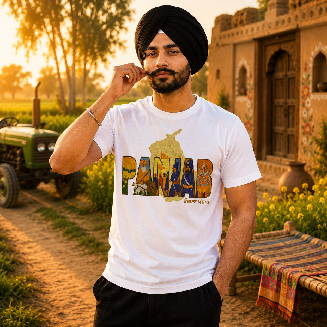 Punjab Heritage Graphic Printed Premium Cotton T-Shirt for Men | Regular & Oversized Fit