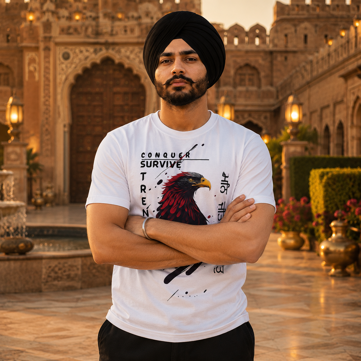 Conquer Survive Strength Eagle Graphic Printed Premium Cotton T-Shirt for Men