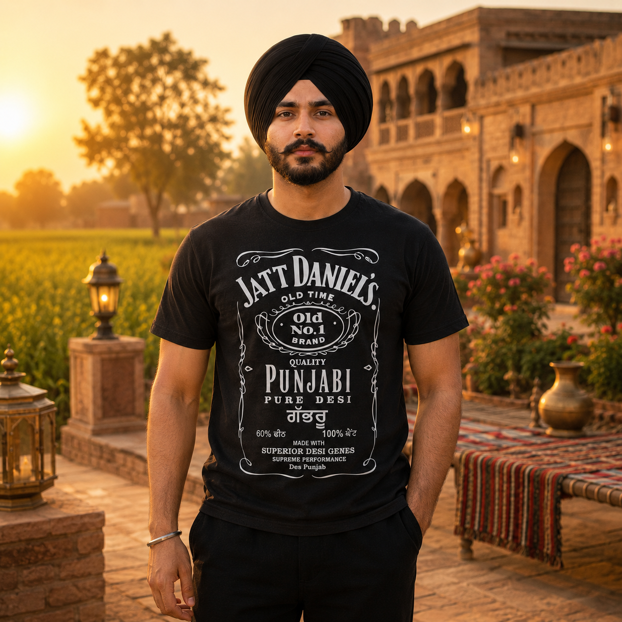 Jatt Daniel's Punjabi Pure Desi Graphic Printed Premium Cotton T-Shirt for Men | Regular & Oversized Fit