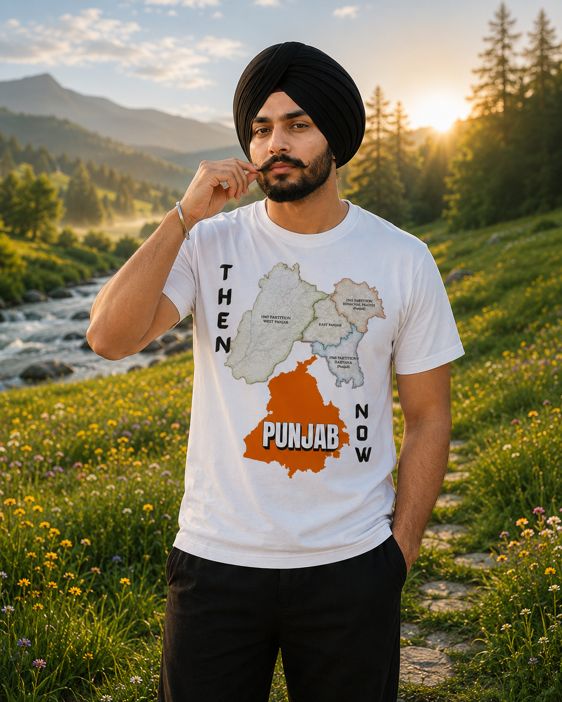 Punjab Then & Now Map Graphic Printed Cotton T-Shirt (55)