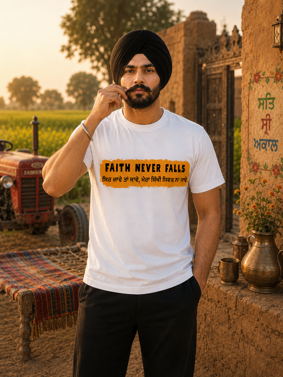 Faith Never Fails Sikh Quote Graphic T-Shirt for Men