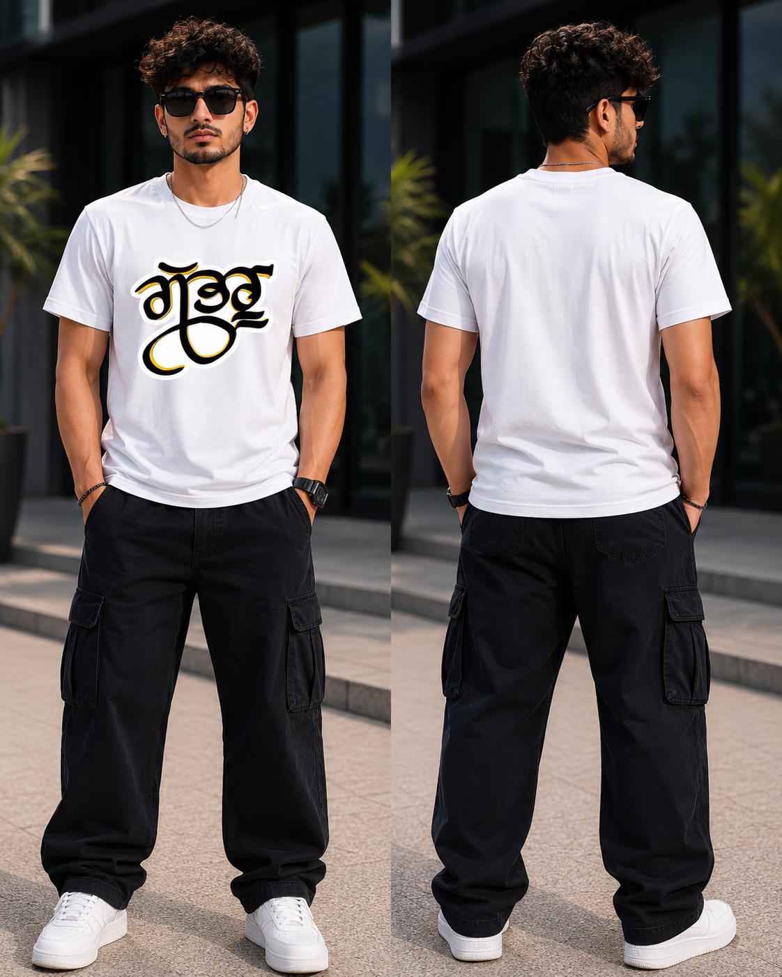 Guru Punjabi Typography T-Shirt for Men | Punjabi Calligraphy Printed Tee | Explore Punjab