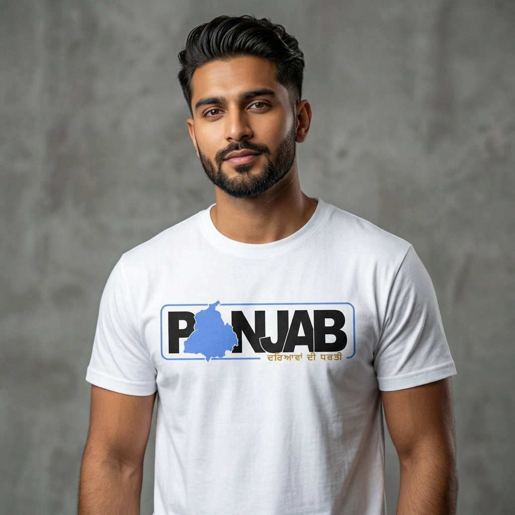 Punjab Map Graphic Printed Premium Cotton T-Shirt for Men | Regular & Oversized Fit