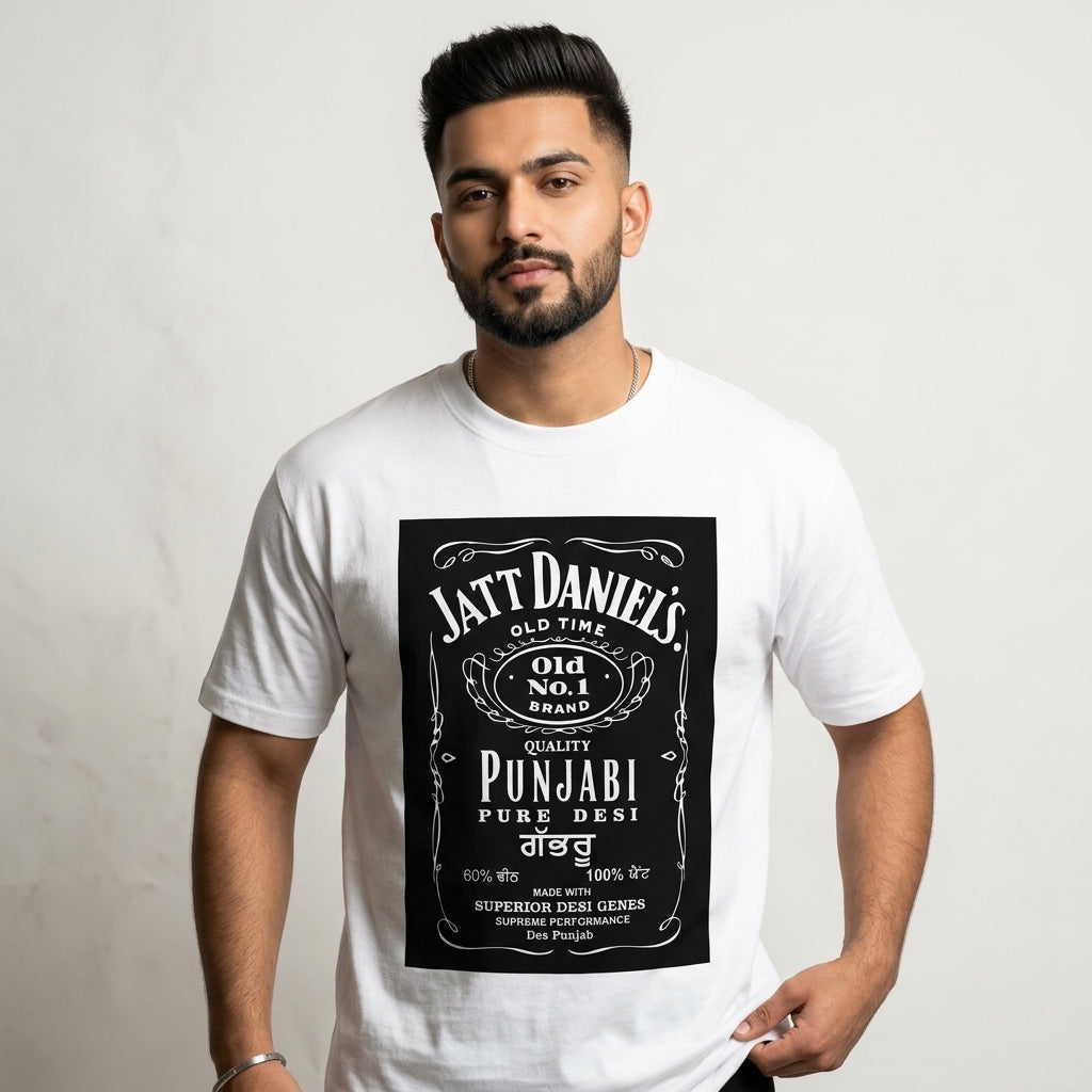 Jatt Daniel's Punjabi Pure Desi Graphic Printed Premium Cotton T-Shirt for Men | Regular & Oversized Fit