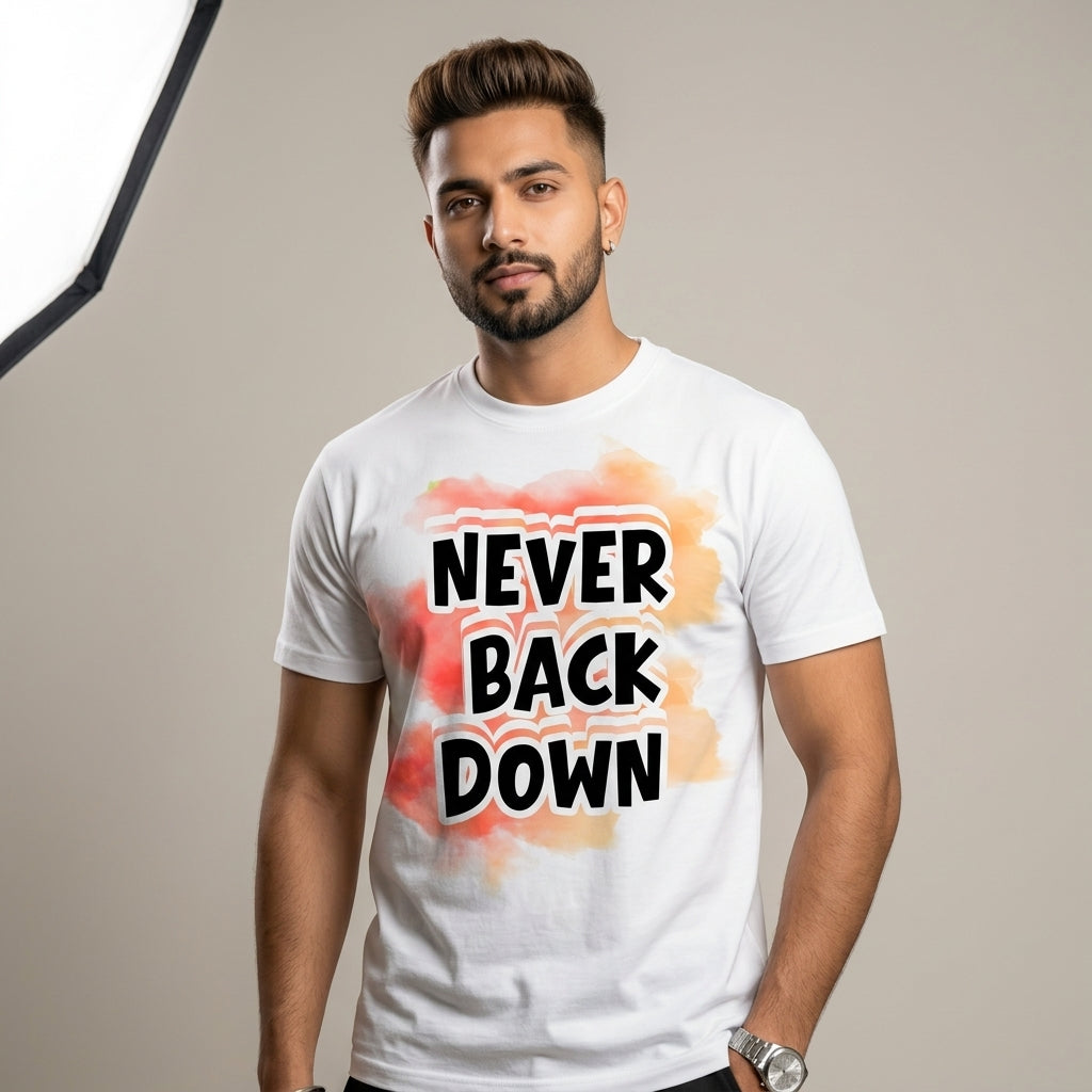 Never Back Down Premium Cotton Graphic T-Shirt for Men