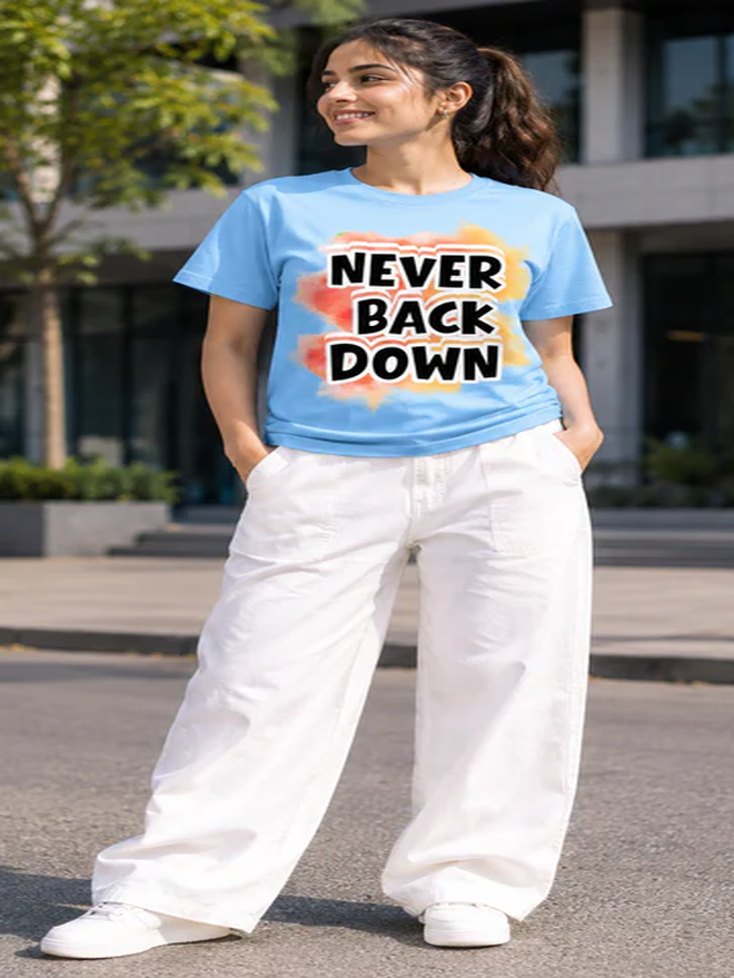 Never Back Down Premium Cotton Graphic T-Shirt for Men