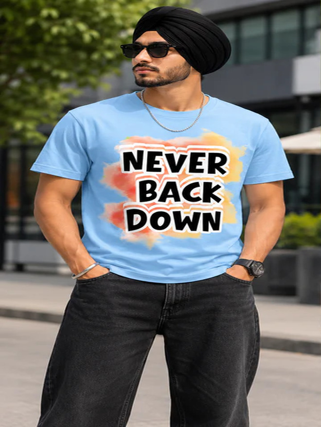 Never Back Down Premium Cotton Graphic T-Shirt for Men