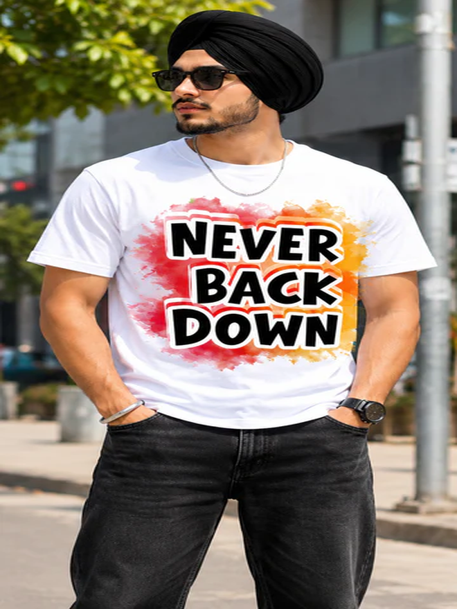 Never Back Down Premium Cotton Graphic T-Shirt for Men