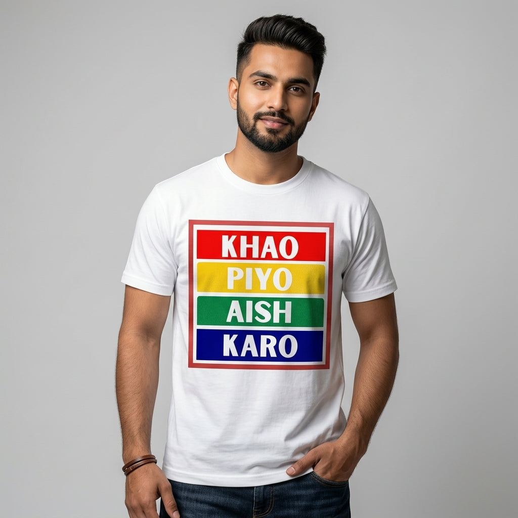 Khao Piyo Aish Karo Graphic Printed Slim Fit Cotton T-Shirt for Men