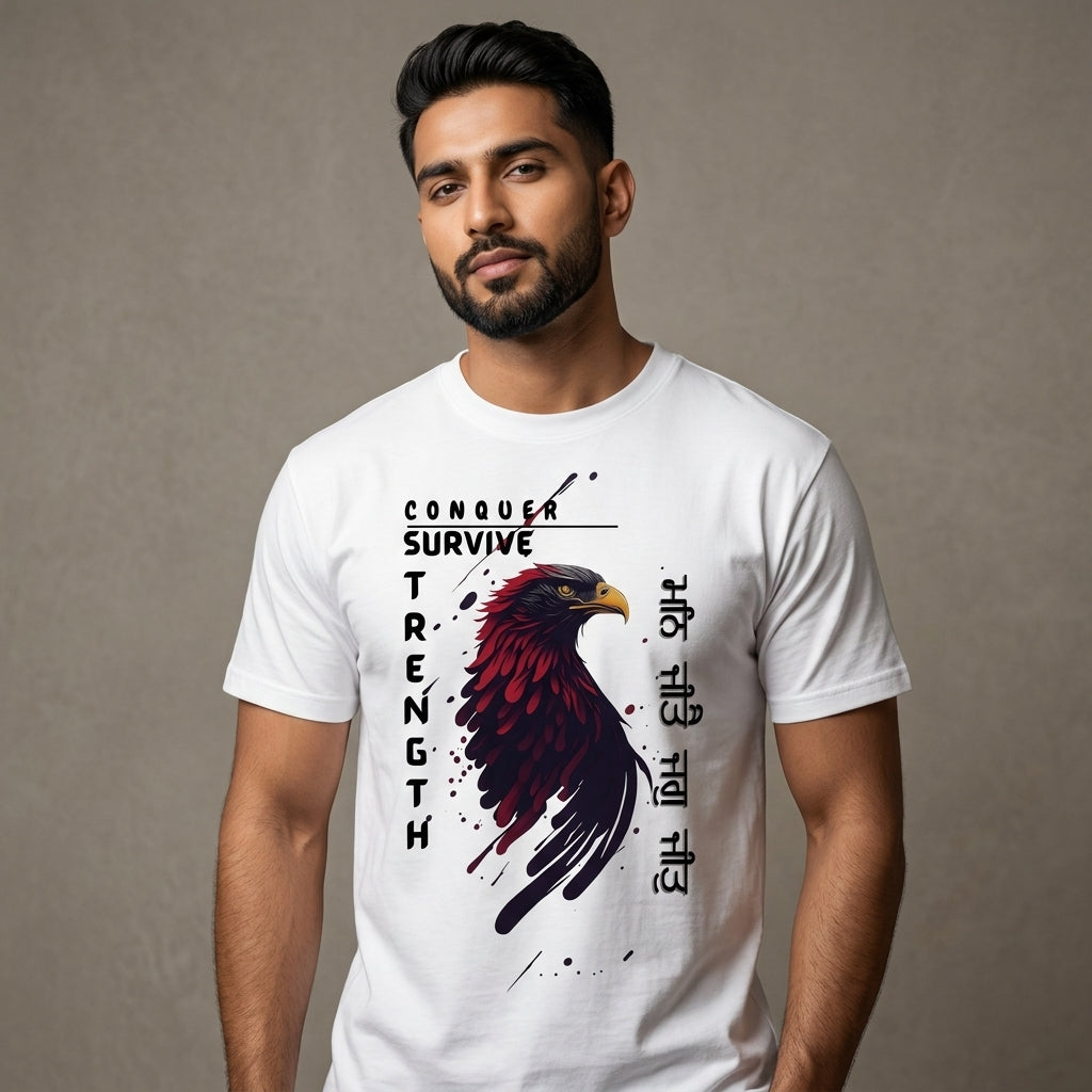 Conquer Survive Strength Eagle Graphic Printed Premium Cotton T-Shirt for Men