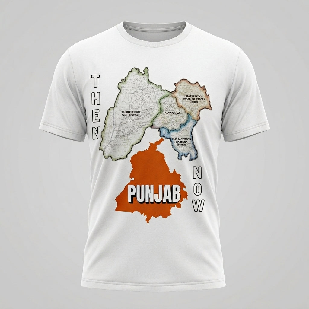Punjab Then & Now Map Graphic Printed Cotton T-Shirt (55)