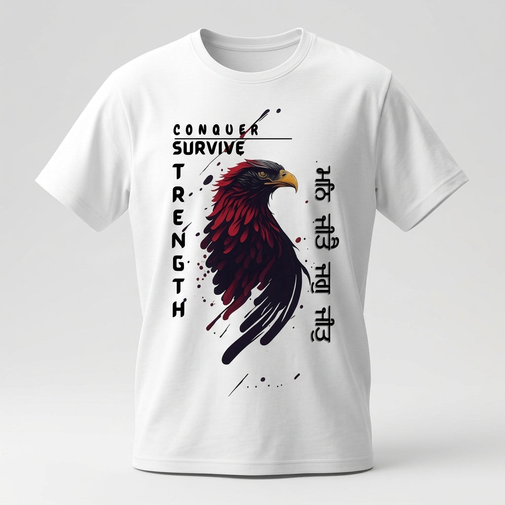 Conquer Survive Strength Eagle Graphic Printed Premium Cotton T-Shirt for Men